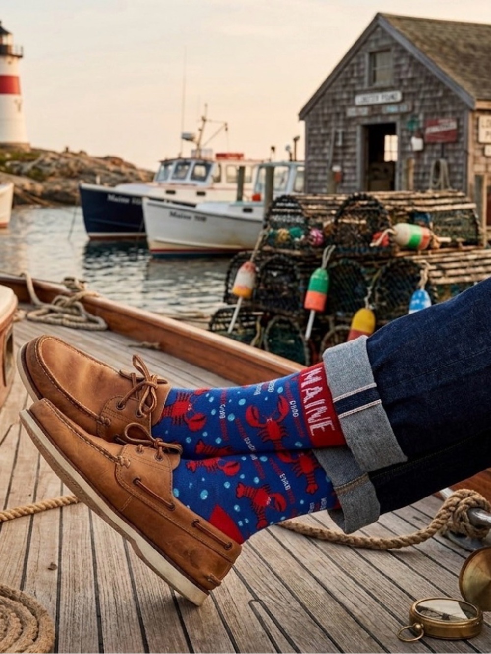 MAINE Wicked Good LOBSTER Nautical Novelty Crew Sock Women 6-10 New Perfect Pair